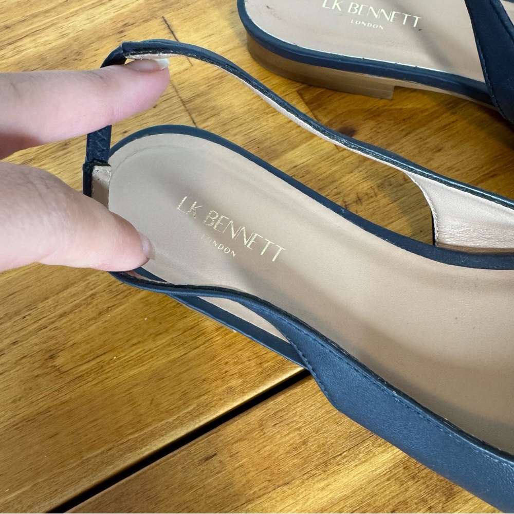 LK Bennett Navy Slingback Flats with Chain Detail - Picture 3 of 8